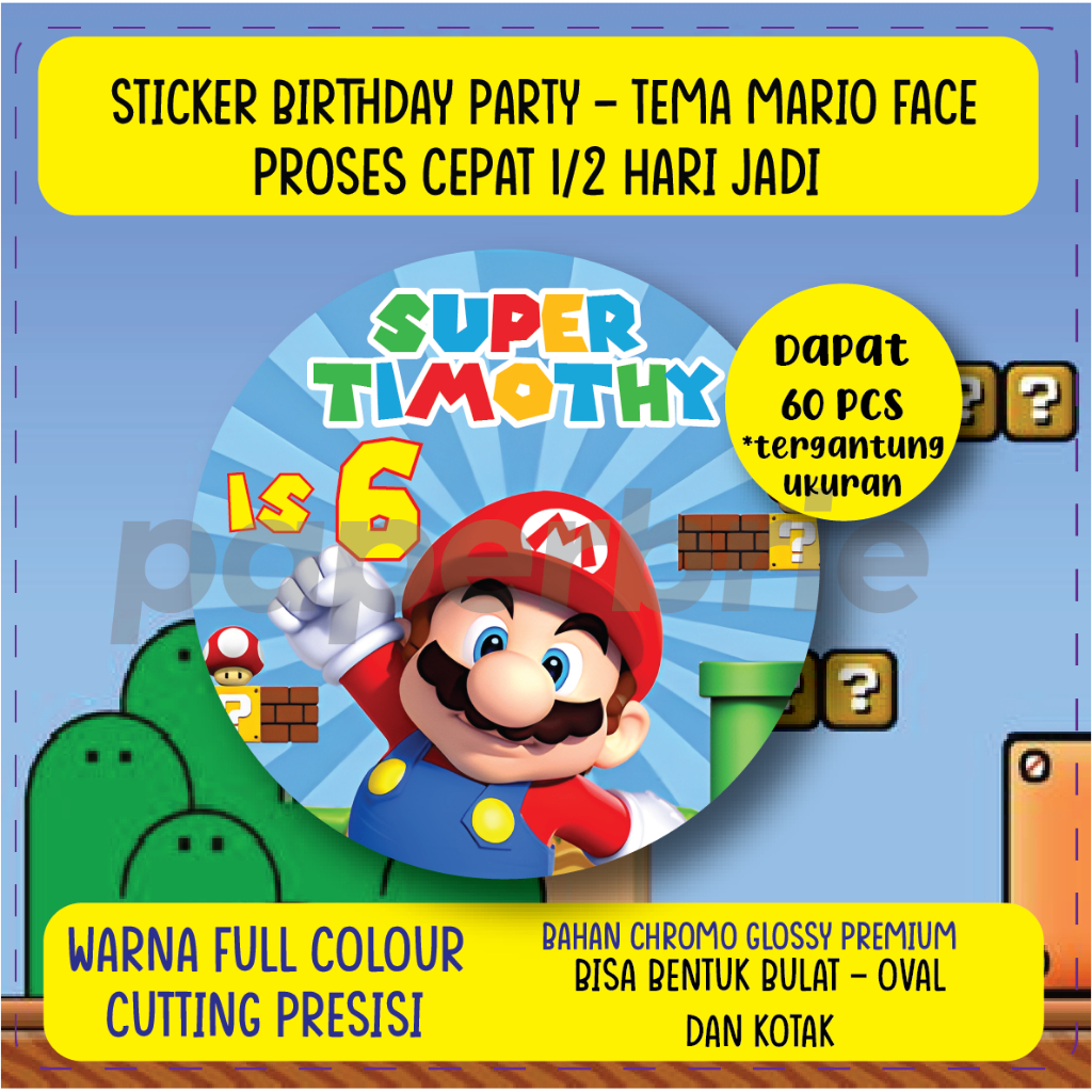 

Label Stiker Mario Face - Sticker Ulang Tahun Anak, Hampers, Souvenir, Birthday Party