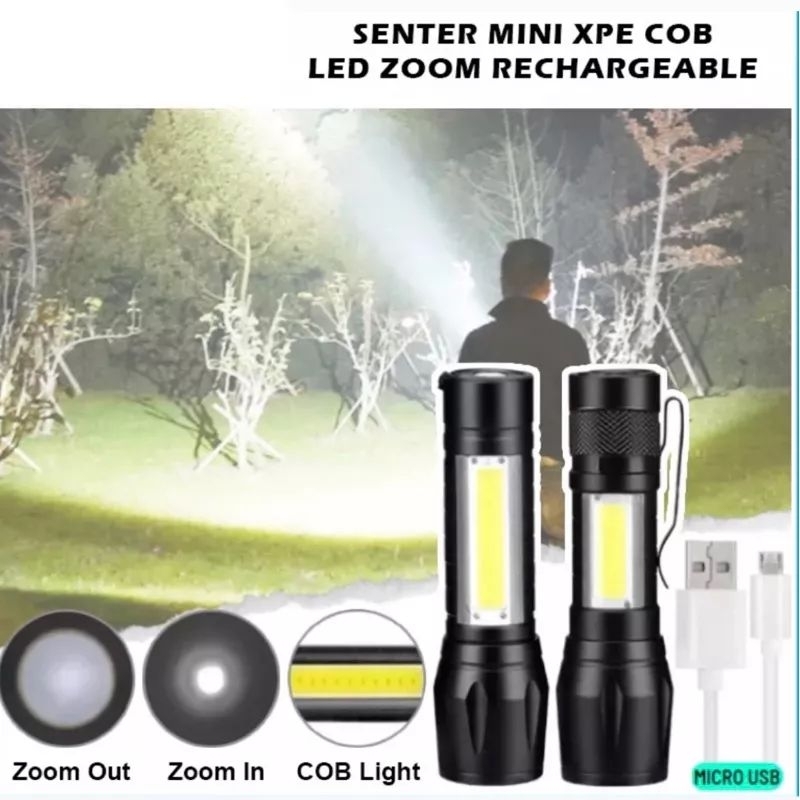 SENTER MINI (PANJANG) SWAT COB LED ZOOM SUPER TERANG POLICE LIGHT RECHARGEABLE XPE/ LAMPU