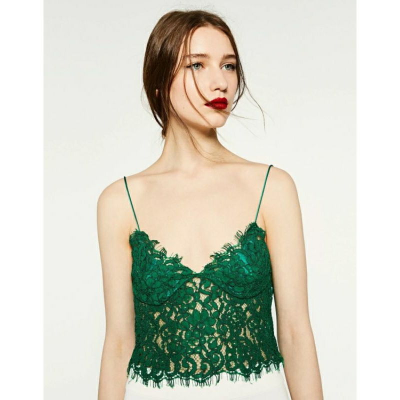 ZARA GREEN LACE TANKTOP CROP CAMISOLE BRALETTE KOREA ORIGINAL