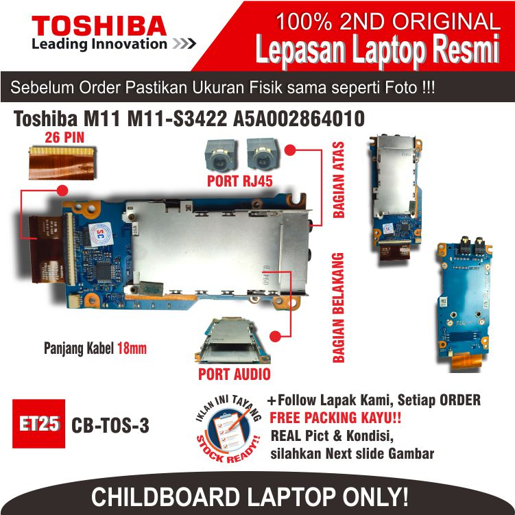 ET25  CB-TOS-3 CARD READER PORT AUDIO SOUND CHILDBOARD Toshiba Tecra M11 M11-S3422 FGQJK1 A5A0028640