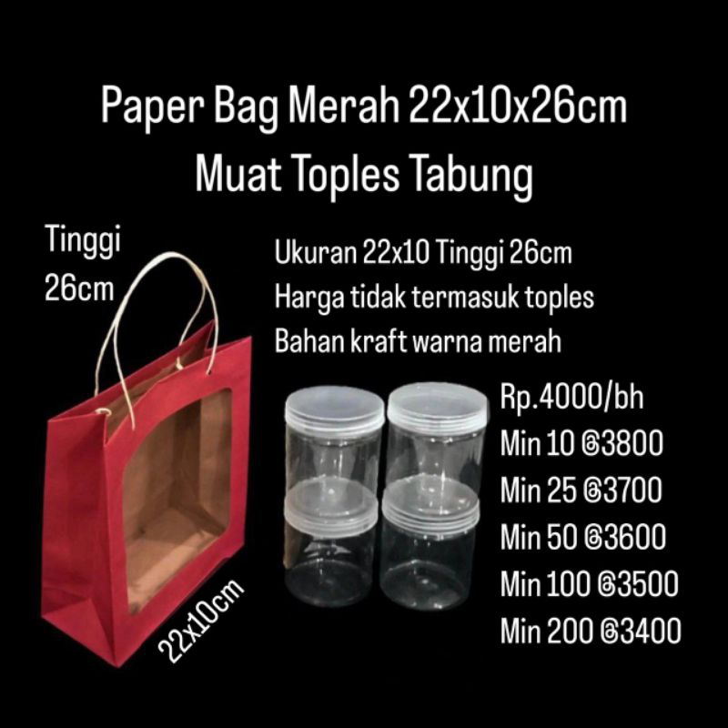 

Paper Bag IMLEK DAN NATAL Merah 22x10x26cm Muat Toples Tabung / Dessert Box