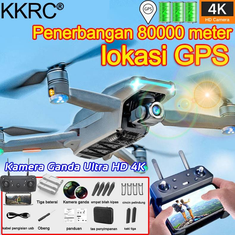 100% ImportedP9 Drone Drone jarak jauh 5 km Kamera ganda 4K HD dengan 2 bateraiDrone dengan Kamera 3