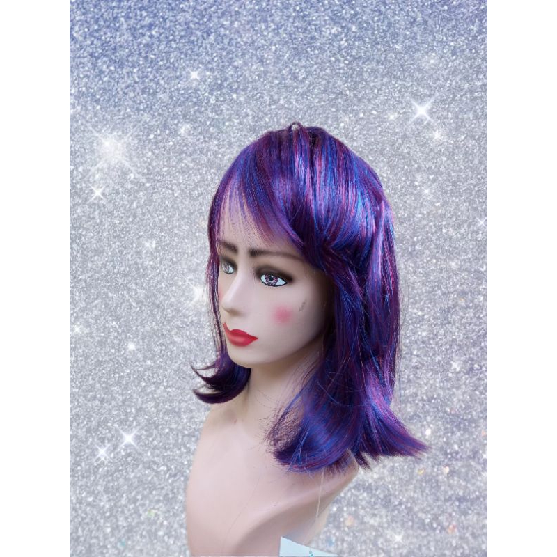 Wig Bob lurus poni warna ungu / Wig cosplay ungu