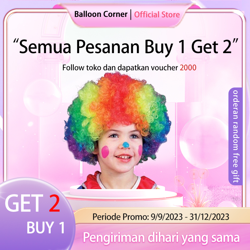 Party Warna Warni Rambut Palsu keribo / Wig Kribo keriting/ Wig Badut Badut / Wig Cosplay Costplay