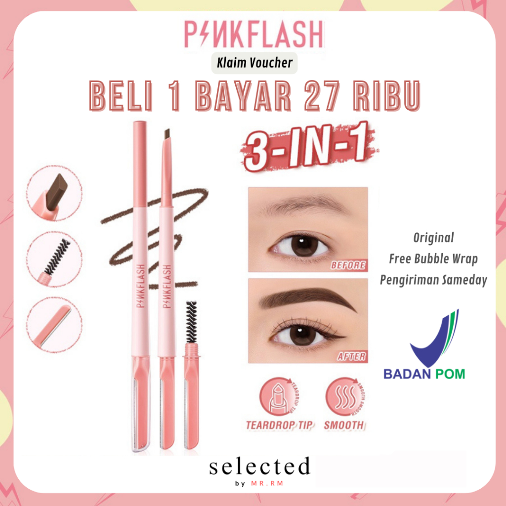 PINKFLASH #PinkDefiner 3-In-1 Multi-use Eyebrow Pencil Automatic Teardrop Tip Smooth Stroke Long-las