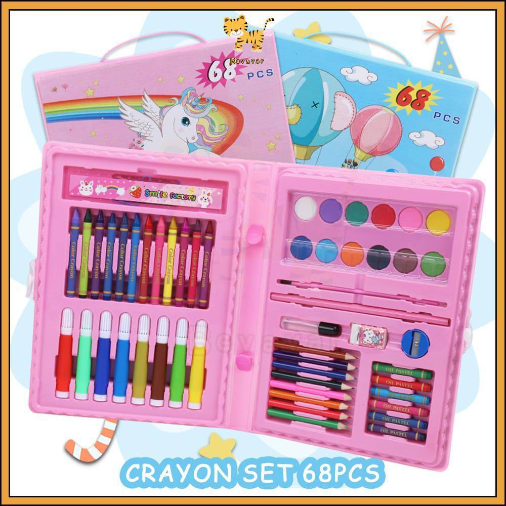 

Drawing Set 68Pcs Oil Pastel Crayon 68 IN 1 Set Krayon Mewarnai dan Melukis Lengkap dengan Cat Air Alat Mewarnai Anak Anak Bentuk Koper