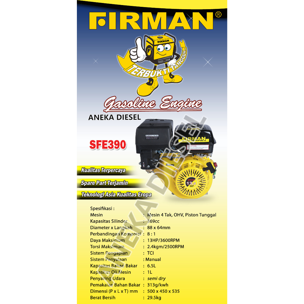 Mesin Penggerak Bensin 13HP FIRMAN SFE 390 Gasoline Engine 13HP SFE 390 FIRMAN Mesin Penggerak