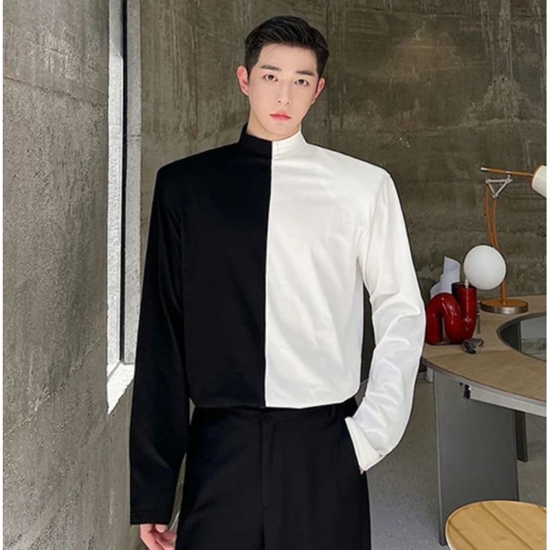 Men Shirt Black&White Long Sleeve