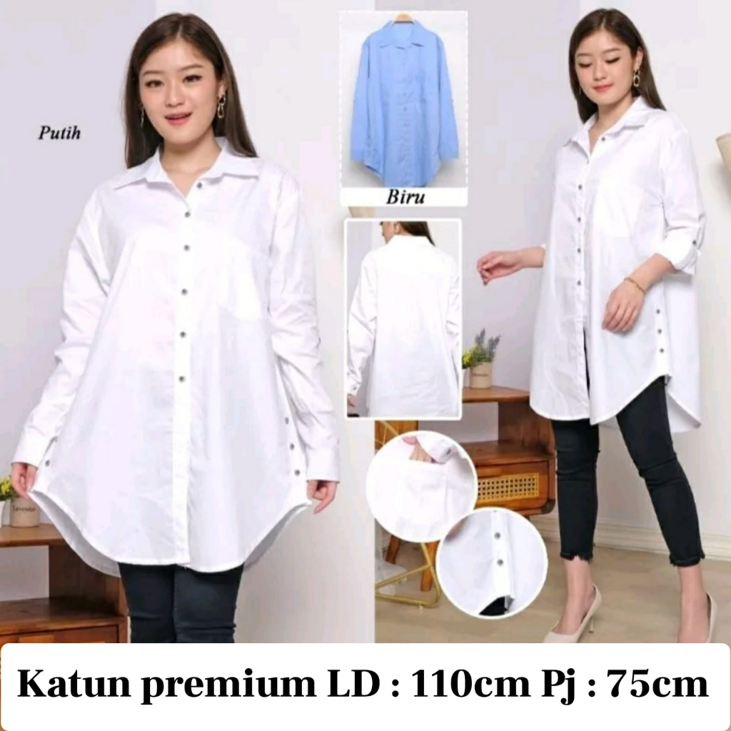 Tunik kemeja lengan panjang / Baju lengan panjang wanita / Atasan lengan panjang wanita / Kemeja len