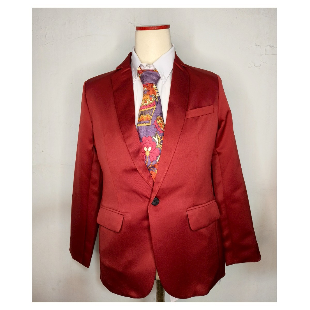 JAS/BLAZER MAROON: PUSAT, JAS PRIA SLIM FIT MAROON POLOS KEREN KANCING 1 FORMAL CASUAL FULL FURRING.
