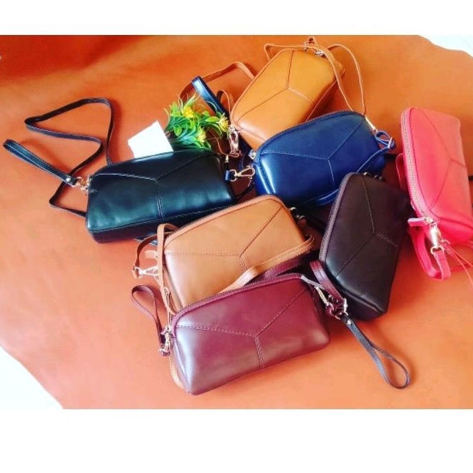 Dompet Selempang, Dompet wanita, Clutch Kulit Tali Pendek dan Tali Panjang