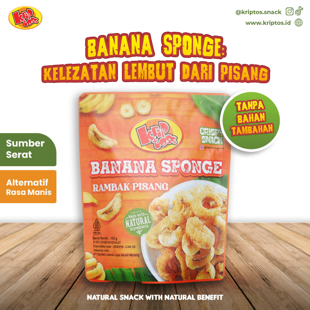 

Kriptoss Banana Sponge Kripik Rambak pisang camilan renyah 100% natural alami original halal bpom 100g Pouch