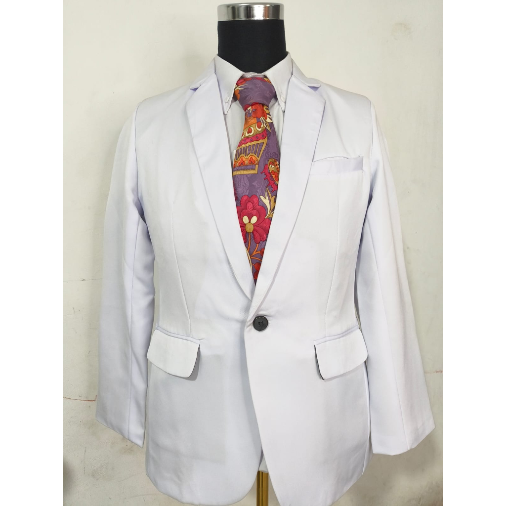 JAS/BLAZER PUTIH: PUSAT, JAS PRIA SLIM FIT PUTIH KEREN KANCING 1 FORMAL CASUAL FULL FURRING.