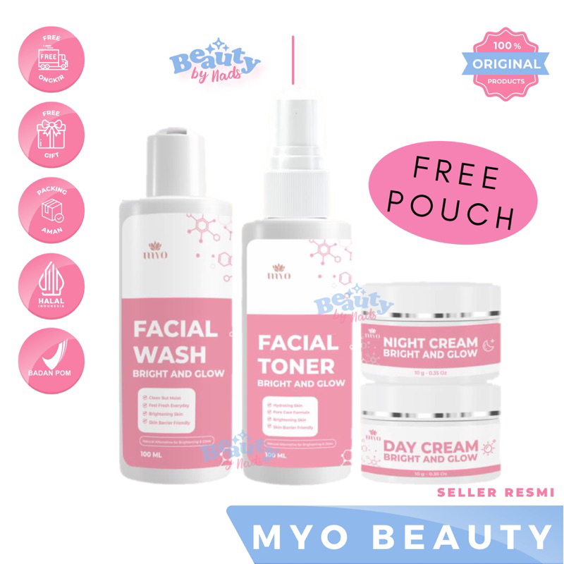 BEAUTYBY.NADS | MYO BEAUTY SET SKINCARE 4 ITEM FACIAL WASH FACIAL TONER DAY CREAM NIGHT CREAM BRIGHT