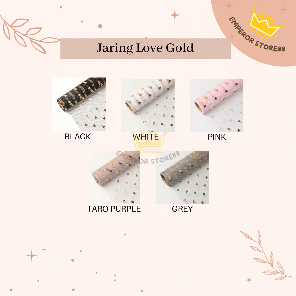 

Flower Wrapping Paper Jaring Love Gold 48 x 50 cm Lembaran Polynet / Kertas Buket Bunga Florist