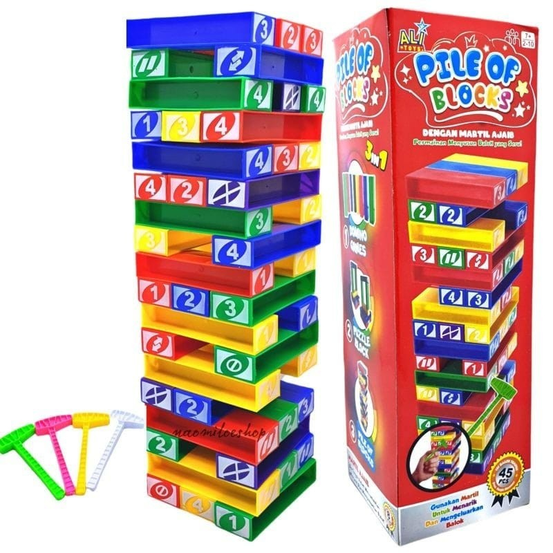 Domino Game Mainan stacko Keluarga / Balok Susun Pile Of Block 3in1 free Palu - Tumpuk Balok AU 04