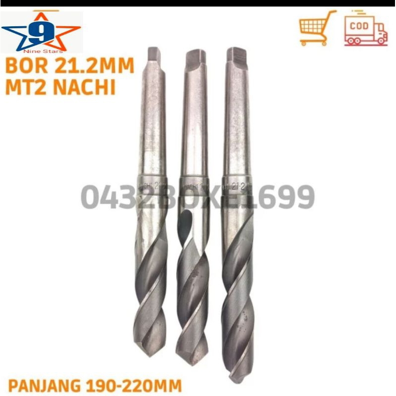 Mata bor 21.2mm Taper MT 2 bor besi HSS Nachi Panjang 190-220mm