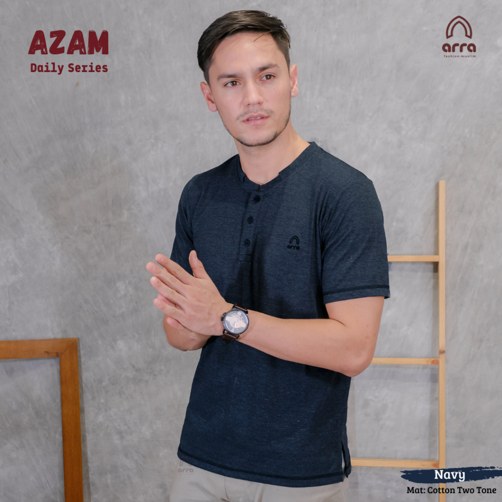 Arra Azam Baju Koko Pria Lengan Pendek Dewasa Bahan Katun Two Tone Size S M L XL XXL 3XL 4XL Warna Navy Brown Maroon Deep Tosca White Blue Black