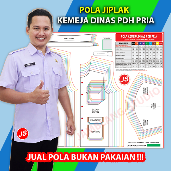 Pola Jiplak Kemeja Dinas PDH Pria [ Pola Baju Jamblang Studio ]