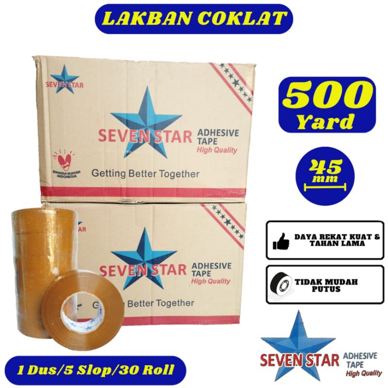 

Lakban Coklat Seven Star 45mm x 500yard Karton - Lakban Jumbo Daya Rekat Kuat,Tidak Mudah Putus