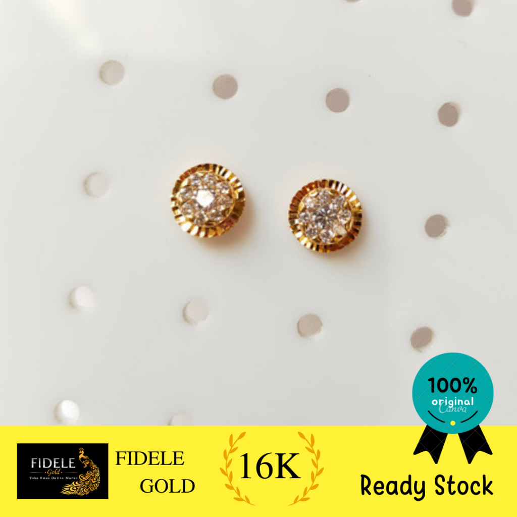 Anting bulat tusuk permata simple fashion emas asli kadar tua 700
