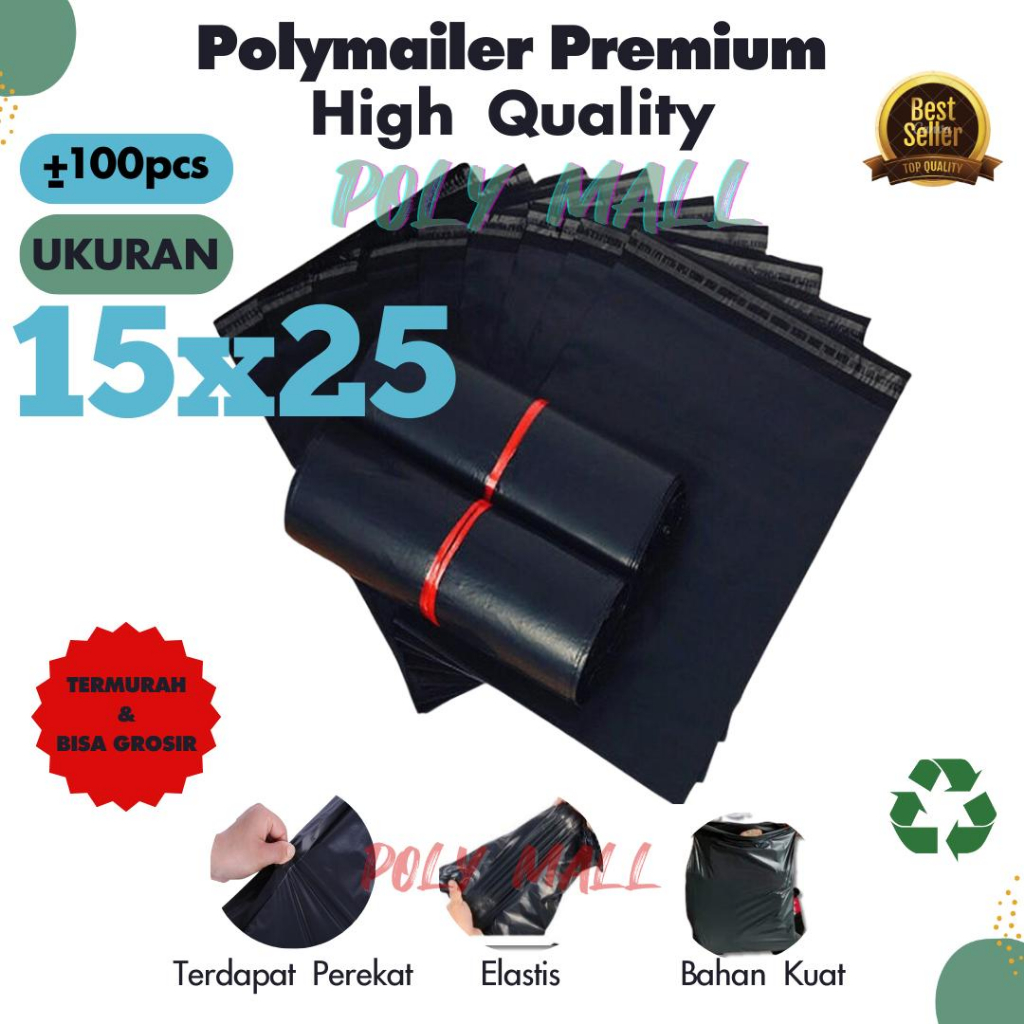 

Plastik Packing Polymailer Warna Hitam PREMIUM 15x25 isi 100 pcs Tebal