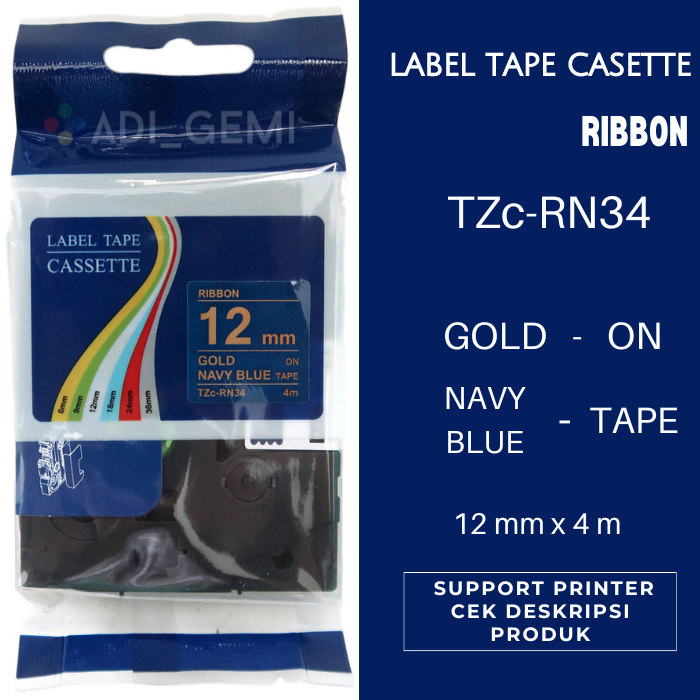 

Compatible Label Tape Brother TZc-RN34 Gold On Navy Blue 12mm