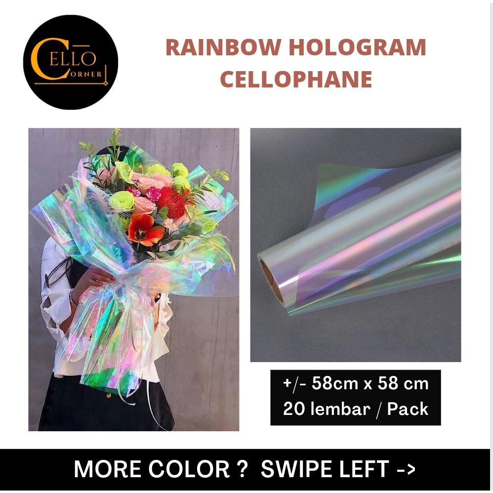 HOLOGRAM CELLOPHANE / rainbow hologram cellophane / kertas pembungkus buket pelangi hologram