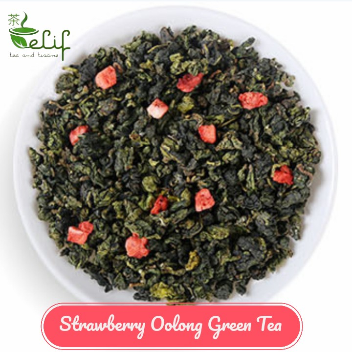 

ELIF TEA Strawberry Oolong Green Tea : Fujian Oolong Green Tea, Strawberry Cube