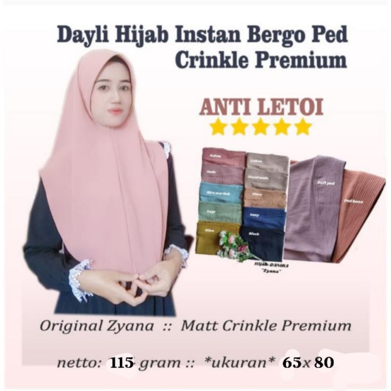 Jilbab instan Bergo Crincle Airflow  PUSPITA PET  Ori ZYANA PREMIUM