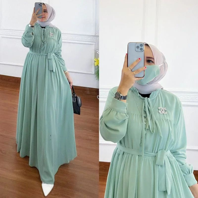 Gamis Wanita Dewasa Terbaru Sheyla Maxy Dress BO Bahan Kain Ceruty Babydoll Full Puring Baju Muslim 