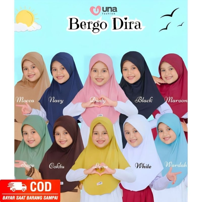 JILBAB BERGO ANAK CEWEK USIA 3-12 TAHUN BY UNA FASHION JILBAB SPORT MENUTUP DADA BERGO DIRA BAHAN JE