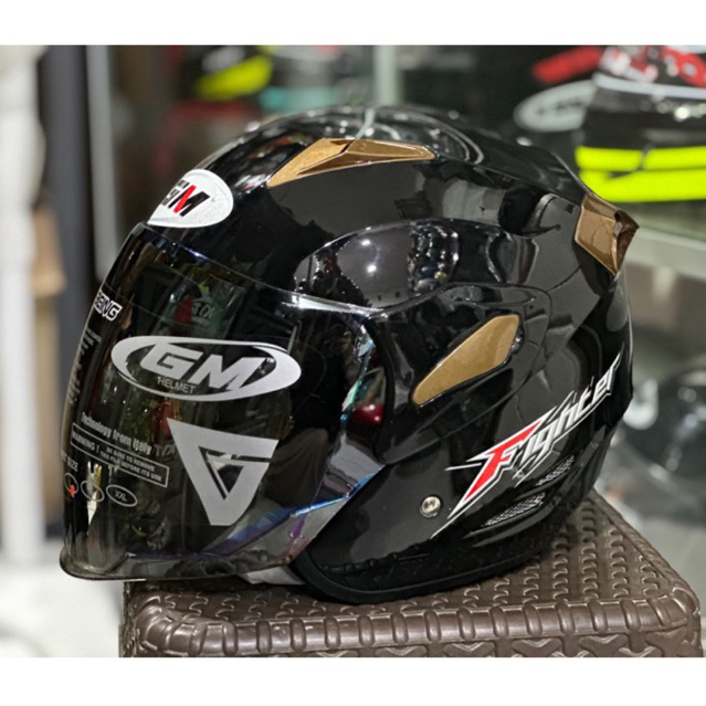 Helm GM Fighter Polos Hitam Glossy Original