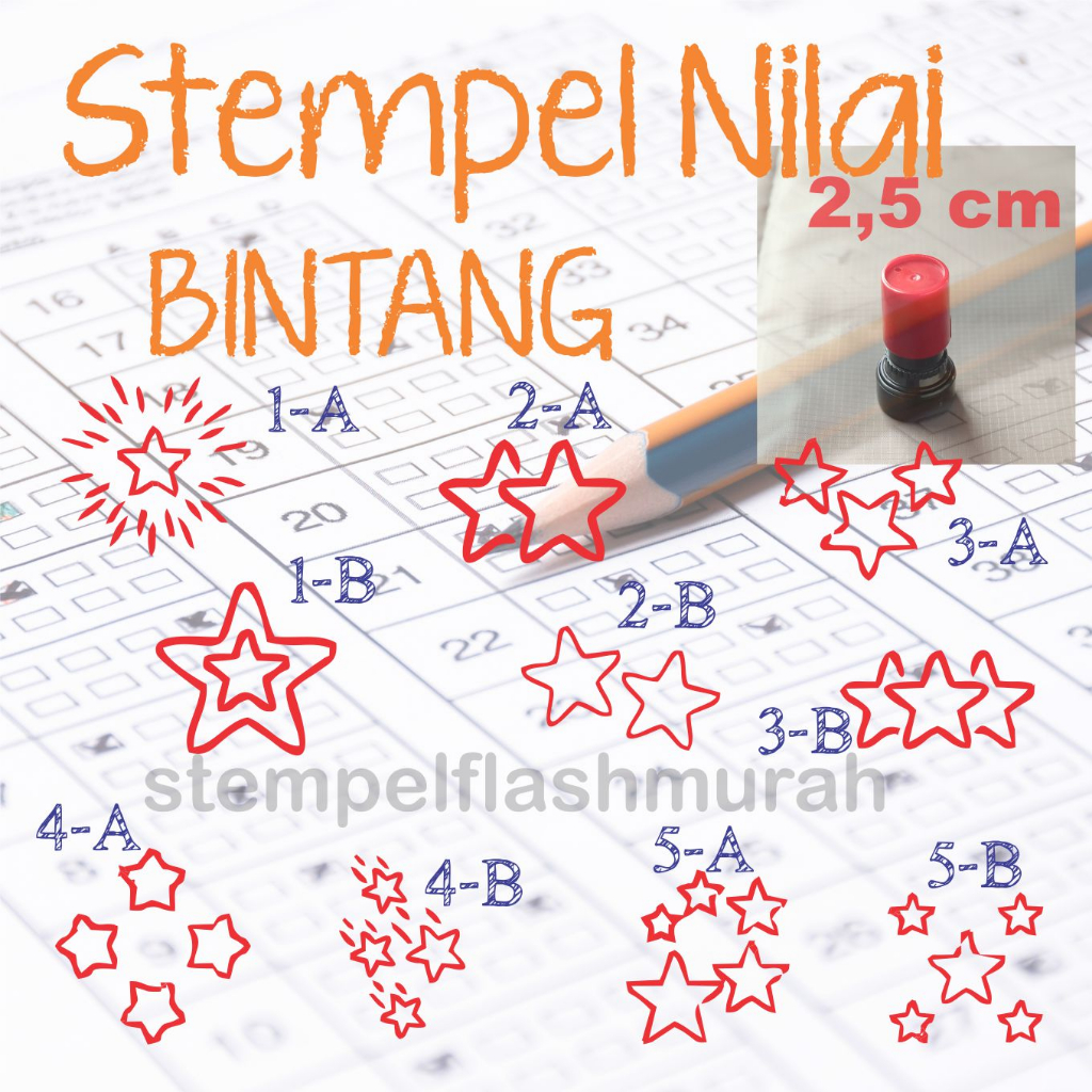 stempel bintang nilai guru 2,5cm star penilaian anak playgrup TK toodler kindergarten flash warna ot