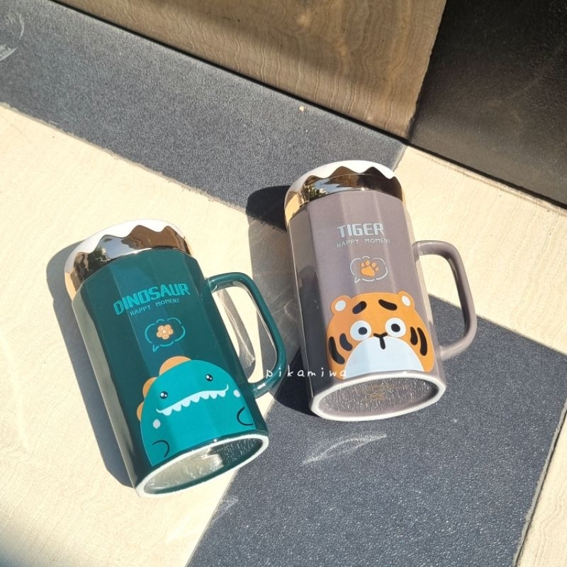 MUG TUTUP KERAMIK TAHAN PANAS mug cantik mug lucu mug tutup mug motif gelas kopi cup lucu cup minum