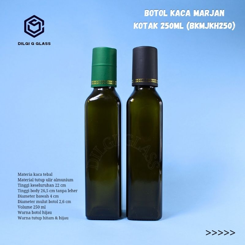 BKMJKH250 botol kaca 250ml olive oil/botol kaca minyak250ml/botol kaca kotak tutup ulir