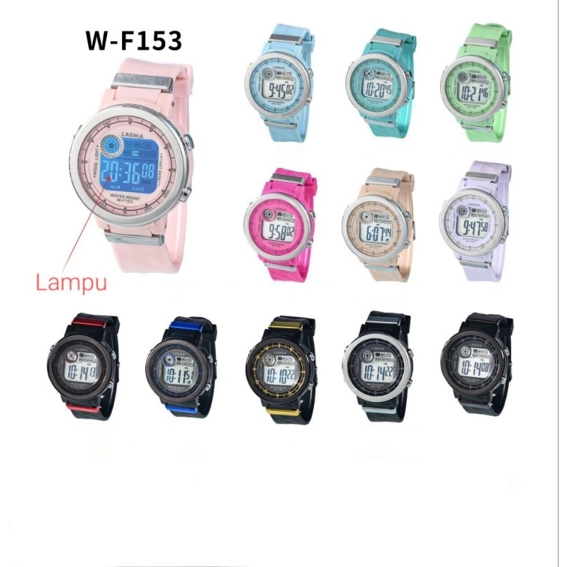Jam tangan anak perempuan / laki digital sport Lasika W-F153, tahan air & dapat kotak.