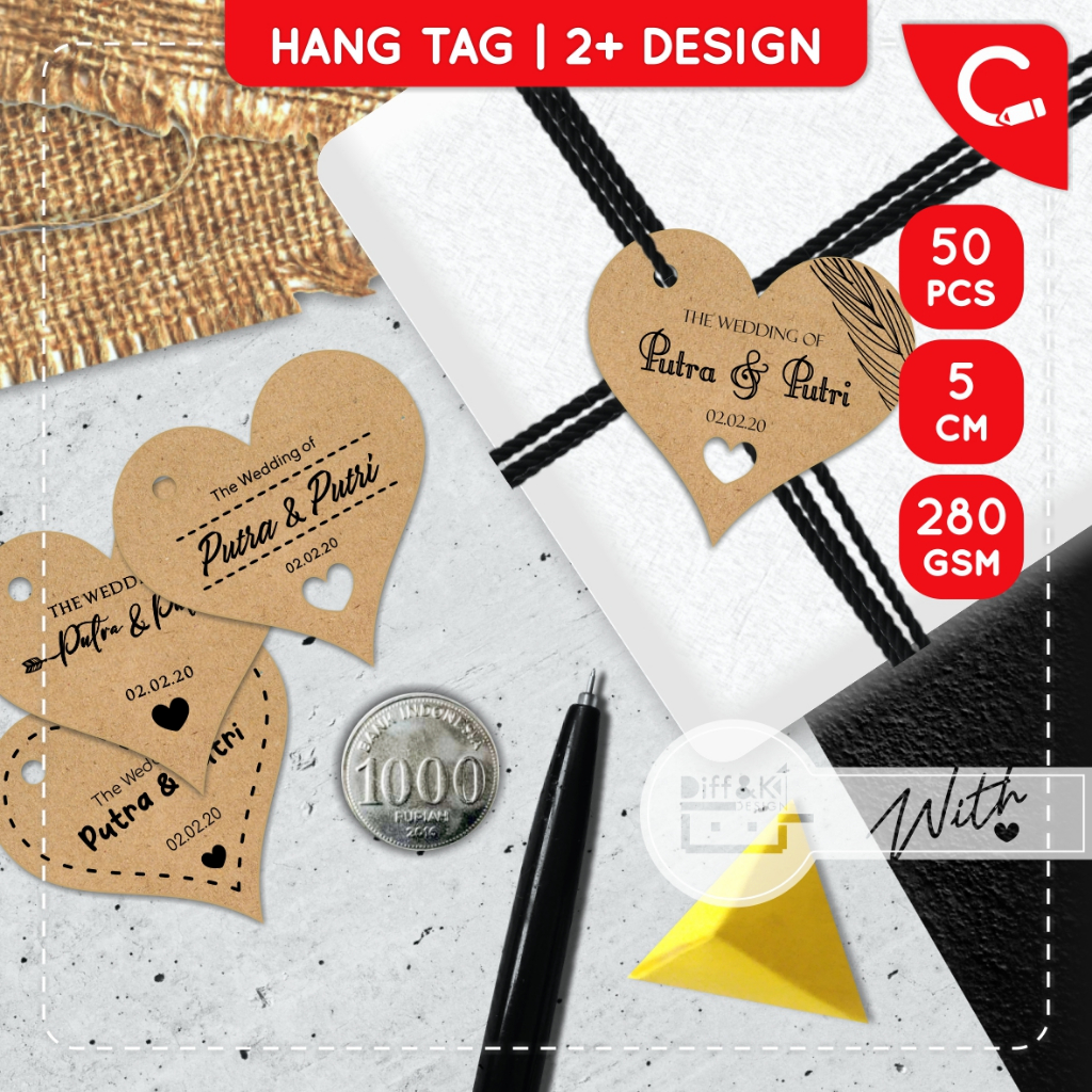 

Label Hang Tag Souvenir Pernikahan Produk Olshop bentuk Love Hati Custom Kraft coklat Rustic Vintage DIY Wrapping Hampers Packaging