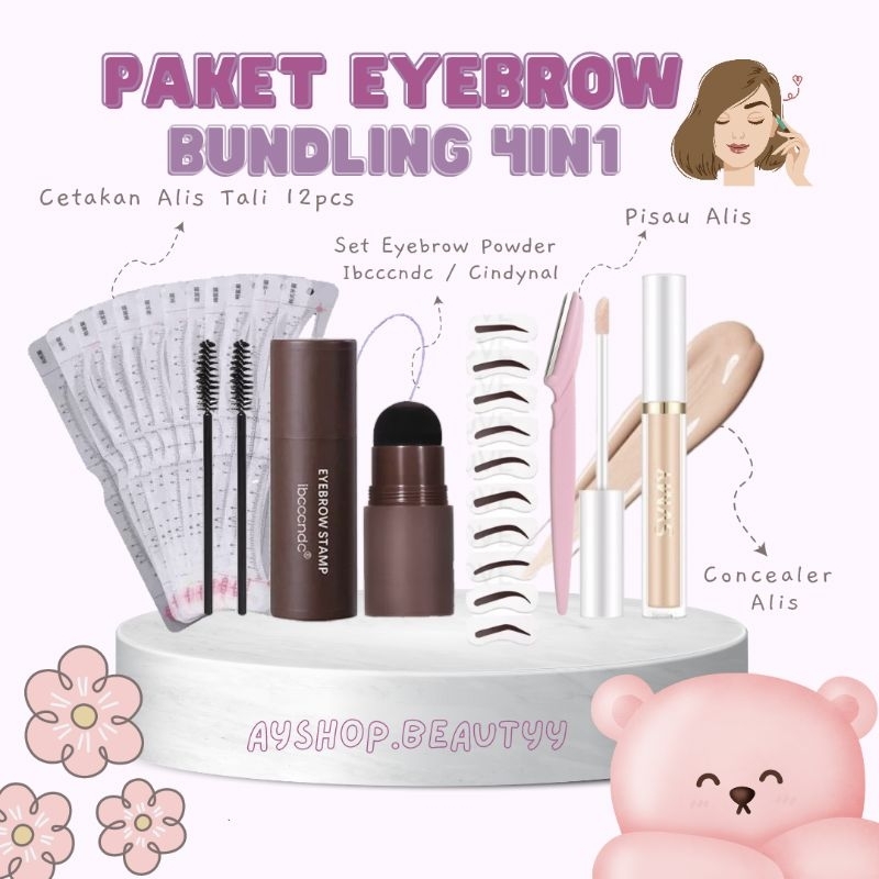 (4in1) Paket Hemat Eyebrow Stamp Bundling 4in1 Cetakan Alis Tali/ Eyebrow Powder Ibcccndc