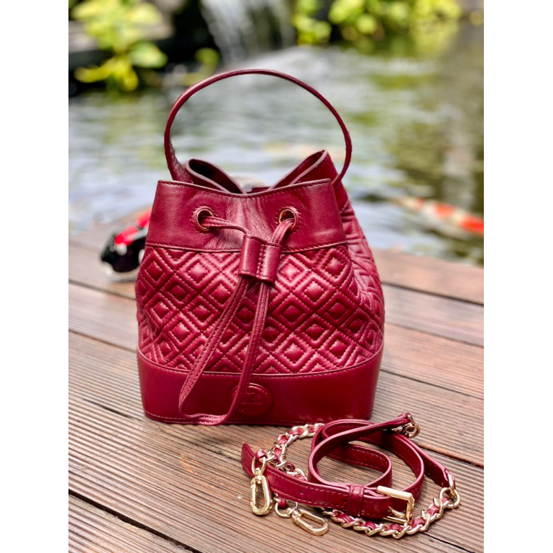 Tas Bucket Serut TORY BURCH - TB Marion Bucket Mini Kulit Asli - Preloved