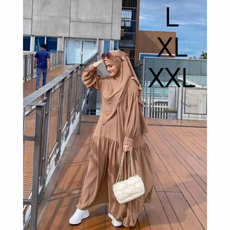 Ufaira Olshop ~ Gamis Syar'i Humaira Set Bergo Abaya Bahan Crincle Airflow Gamis Jumbo