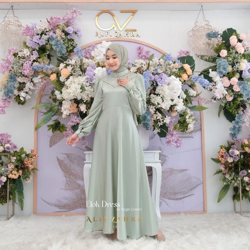 ALFIZAHRA DRESS ELOK SATIN SAGE