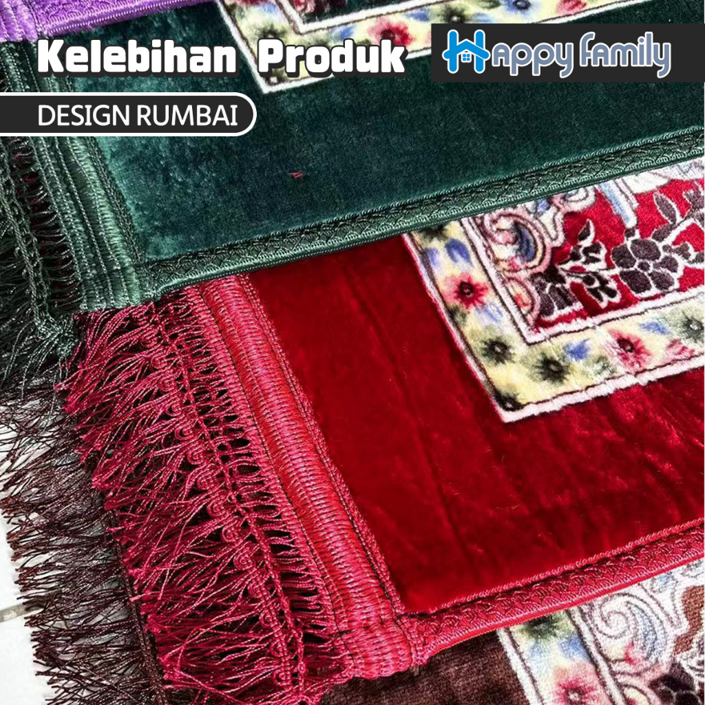 Happy Family Sajadah Turki Anti Slip Super Premium UK 70*110cm / Sajadah Sholat Bulu Motif Premium Import-3