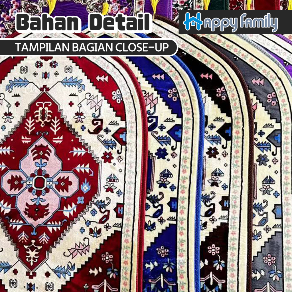 Happy Family Sajadah Turki Anti Slip Super Premium UK 70*110cm / Sajadah Sholat Bulu Motif Premium Import-6