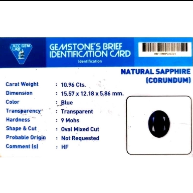 ROYAL BLUE SAPPHIRE+ MEMO ACC GEMS LAB