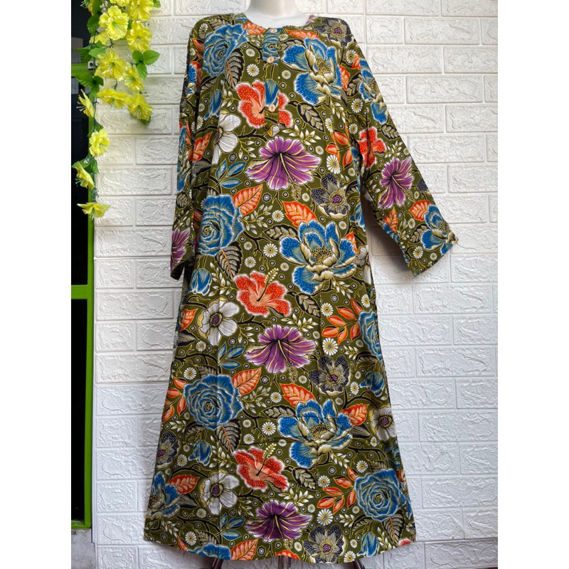 BISA COD LD 20 KUB |Batik Kencana Ungu Asli Longdress Lengan Panjang Jumbo Ld.120 cm | Daster Panjan
