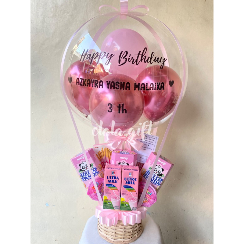 

Snack bucket | bucket balon | hadiah ulang tahun | hampers balon Pink series (BALON SUDAH DI TIUP)