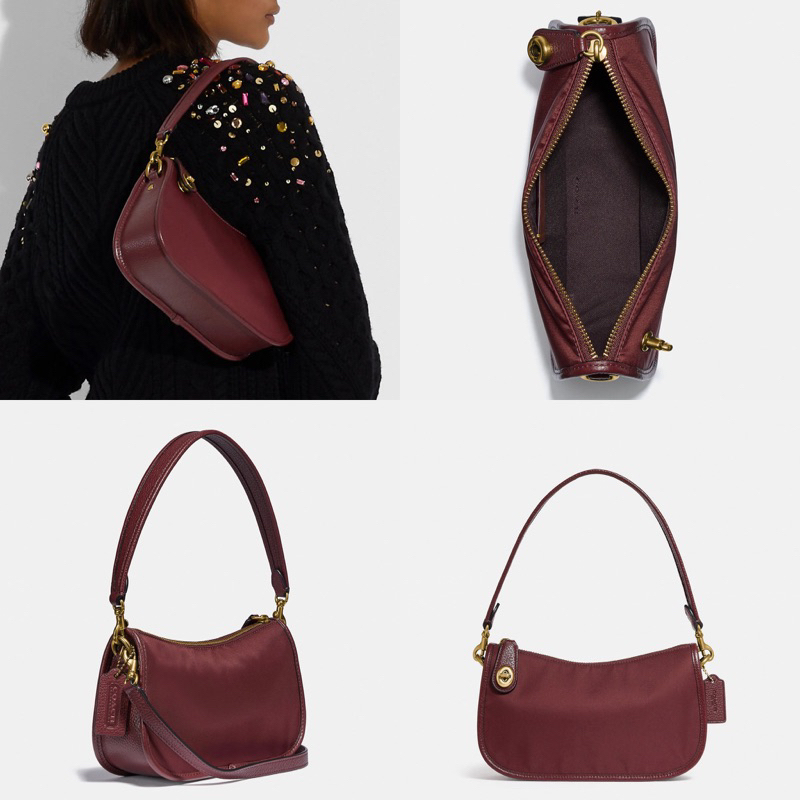 Coach Swinger Bag In Nylon Brass/Wine