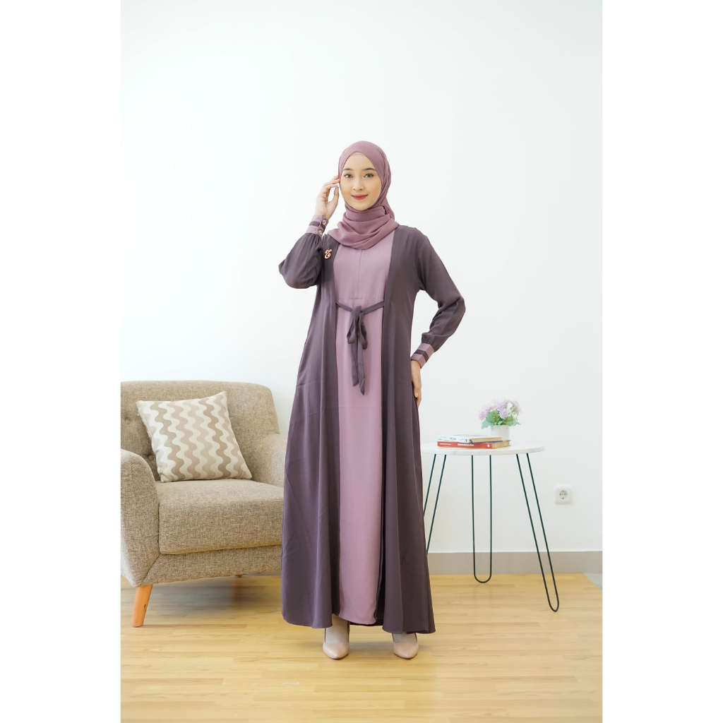Elhurriyah Gamis Lamira Dress Semi Outer Pesta Keluarga Modern Pengajian Polos Kekinian