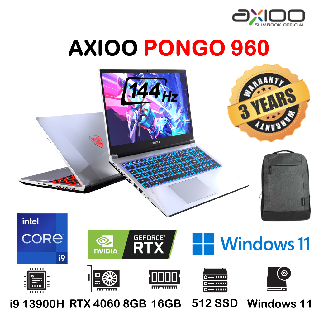 LAPTOP AXIOO PONGO 960 | i9 13900H 16GB 512GB SSD RTX 4060 8GB 144Hz